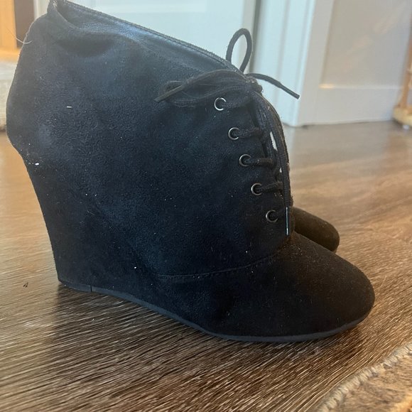 Wedge Black Suede Booties - Picture 1 of 3